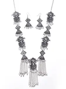 Shining Diva Fashion Latest Stylish Traditional Oxidised Silver Necklace Jewellery Set for Women (13166s)