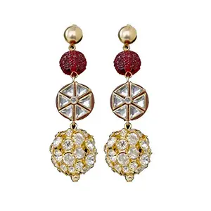 Shashwani Women's Golden plated Hook Dangler Hanging Crystal Kundan Earrings-Golden-PID27055