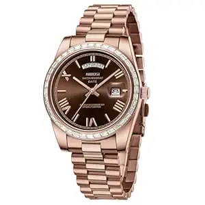 NIBOSI Watches for Men Analog Quartz Diamond Bezel Stainless Steel Dial Rose Gold Silver Mens Watch Waterproof Business Classic Dress Wrist Watch with Day Date