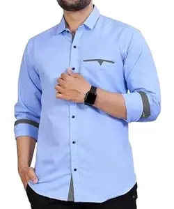 CB-COLEBROOK Men's Regular Fit Solid Soft Touch Cotton Casual Shirt with Pocket Design with Spread Collar & Full Sleeves (Available in Plus Size)