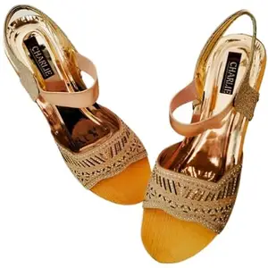 Golen heels sandal for women with attractive and graceful look (Golden, 7)