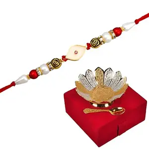 Jaipur Ace Premium Rakhi Gift Brother | OM Rakhi for Brother with Gift Silver And Gold Plated Bowl Set | Handmade Rakhi for Bro, Brother, Bhaiya, Bhai (Rakhi With Bowl Set)