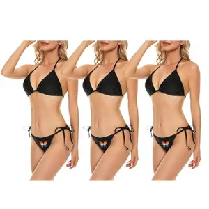 Trendy Women?s Two-Piece Bikini Set Featuring Push-Up Padded Top, Adjustable Straps & Quick-Dry Fabric ? Perfect Swimwear for Beach, Pool, Vacation & Swimming. (C3 Pack of 3-Black-S)