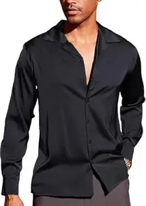 CB-COLEBROOK Men Luxury Satin Silk Dress Shirt - Long Sleeve, Satin, Shiny Button Down, Prom, Wedding Party Shirt
