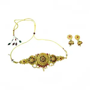Gold-Plated Temple Choker Necklace Set for Women & Girls, Traditional Stone-Studded Jewellery, Elegant and Stylish Design
