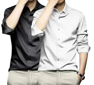 DEELMO Combo of Men's Stylish Solid Satin Casual Shirt for Men Full Sleeves| Poly Satin Silk Shirt Pack of 2