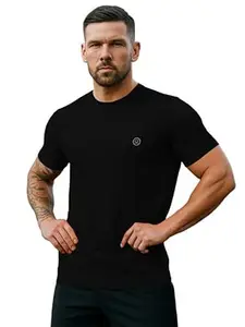 CHKOKKO Men Polyester Solid Quick Dry Half Sleeve Regular Fit Round Crew Neck Active Sportswear Gym T-Shirt for Workout Training Running and Fitness Activities