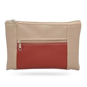 Beanskart Zipper Purse for Ladies | Womens Wallet | Ladies Leather Wallet |Pouches for Multipurpose use | Money Wallet (Beige-Tan-Beige Zip)