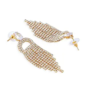 Accessher Rose Gold Plated Stunning and Sparkling Rhinestones Embedded Statement Dangler Earrings with Tassels and Push Back Closure for Women