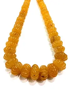 Zoya Gems & Jewellery Extremely Rare Natural Wonder Yellow Sapphire Quarts Melon Shape Beads Unique Sapphire Carved Pumpkin Beads 7-11.Mm Melon Beads Necklace, Green For Womens