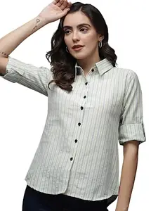 Tandul Regular Fit Formal / Casual Striped White Women Shirt, Size -M gifts for women