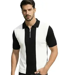 Enitor Mens Half Sleeves Polo Neck T-Shirt, Casual Summer Wear T-Shirt for Men, Streetwear Half Zipper T-Shirts for Boys, Stylish Everyday Tshirts for Boy