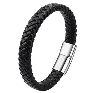 Amaal Bracelet for men Boys | Leather Bracelet for Girls Boys | Leather Silicon Wristband for Boys | Accessories Jewellery for Unisex | Mens Bracelets Black Leather Bracelet Magnetic Clasp A513