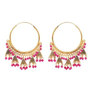 I Jewels Gold Plated Hoop Earrings with Multi Jhumka Dangles for Women (E3407Q)