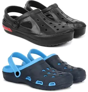 Pampy Angel Combo Pack of 2 Slipper/Flip Flops/Slides/Clogs/Sandals with Adjustable Back Strap for Men,(Cl-Tube-Black,Cl-Shell-Blue),9 (UK/India)