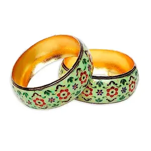 OOMPH Jewellery Combo of 2 Mint Green Brass Kada Bangle Set Meenakari Floral for Women & Girls Stylish Latest - Size 2.6 (BHC53_AOR1)