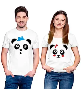 Generic Mordan T-Shirt Photo Print Men's & Women's Round Neck T-Shirt Design of Panda-Pack of 2-Couple T-Shirts (Medium) White