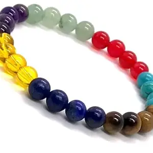 Rare Gems Gallery 7 Chakra Crystal Bracelet Original Certified Unisex Rainbow Round Beaded Spiritual Wristband