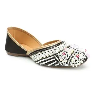 Retro Walk Square Toe Ethnic Embellished Mojaris (MJ004_Black)