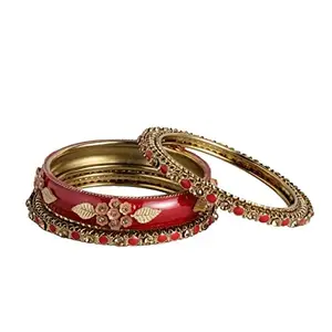 ACCESSHER Set Of 6 Gold Plated Red Bangle Set For Women And Girls (2.10) | Gifting for Karwachauth |