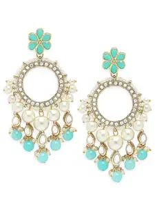 Karatcart Gold Plated Blue Beads and Kundan Studded Dangler Earrings for Women