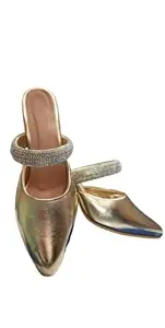 Shivani footwear block hell ladies fashion sandal for women or girls (Golden, numeric_11)