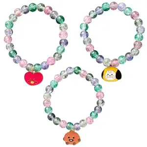 Jewelsbysirani Pack Of 3 (Tata,Chimmy,Shooky) Cute Korean BTS Character Charms Beads Bracelet Combo For Women And Girls|Accessories Gift For BTS Army
