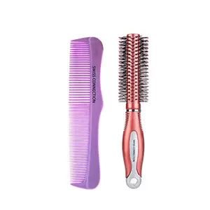 Swiss Connection Premium Comb With Hair Roller Brush For All Types Of Hair For Men & Women & Soft Teeth | Round Shape Nylon Bristles | Value Pack | Detangle Round Hair Brush Value Pack Multicolor( Pack of 2 )