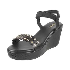 Metro Women Black Synthetic Leather Fashion Wedge Heel Sandal UK/7 EU/40 (34-153)