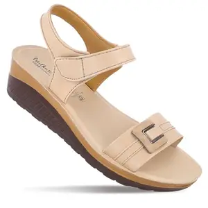 WALKAROO Women's Hook & Loop Comfort Wedge Heel Sandals - WLP77006 Cream