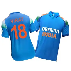 Sports Latest Collar Neck Cricket India ODI Virat 18 Jersey T-Shirt 2025(Kid's, Boy's & Men's) (L, Multicolor)