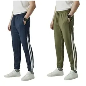 F GALLERY Men's Platinum Set of 2 Trackpants Lycra Joggers | 280 GSM Stretchable Track Pants for Gym & Casual Wear | High Rise Waist, Pockets,