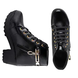 Deas High Ankle Girls and Women Boots, High Heel Women Shoes, Casual Wear Girls Sneakers Black