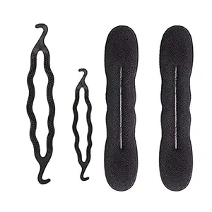 VinshBond Pack of 2 Medium Or small Size Styling Clip Bun Maker (Black) with 2 Pcs Juda Maker Hair Accessories For Girls/Women, Black