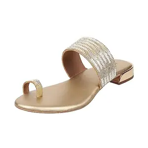Mochi Women Gold Ethnicwear Fashion Slip-on Sandal UK/3 EU/36 (35-143)