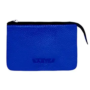 ABYS Genuine Leather Unisex Royal Blue Mini Zipper Cash Card Coin Accessories Organizer Pouch