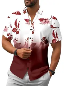 Men Stylish Floral Print Fashionable Blend Half Sleeve Slim Fit Button Down Casual Shirt (in, Alpha, S, Regular, Maroon) (LM169_Maroon_Half__S_BAZ)