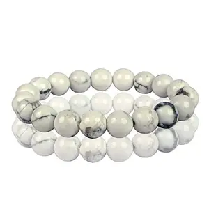 Reiki Crystal Products Howlite Bracelet Crystal Stone 10 mm Beads for Reiki Healing and Crystal Healing Stones Bracelet (Color : White & Grey)