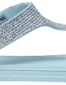 Max Women Glitter T-strap Flat Sandals, LIGHT BLUE, 38