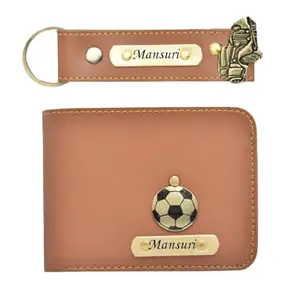 The Unique Gift Studio Mens Leather Wallet and Keychain Combo with Personalised Name & Logo on Wallet - Design 3, Tan