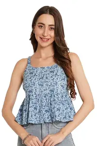 Amazon Brand - Anarva Jaipuri Cotton Printed Strappy Top for Women & Girls (Teen Edition) (Fossil Style)
