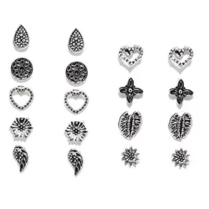 OOMPHelicious Jewellery Combo Of 9 Antique Silver Bohemian Delicate Fashion Ear Studs For Women & Girls
