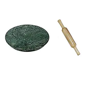 Navishtha Handicrafts Rajasthan Art Indian Green chakla belan for kitchen/Rolling Pin Board/Roti Maker/chapati makers | Full Finished Marble Roti Maker (10 Inch Diameter)