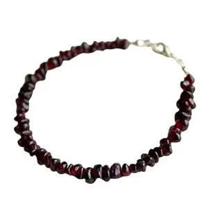 LKBEADS Silver Plated Bracelet with Red Smooth Garnet Beads – Nugget Chips 3-4mm – 7 inch Adjustable – For Men & Women|LK_STACK_03050