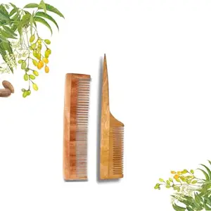 Datengling Comb for your Hair Pack of 2 by SASU'S 100% Authentic Neem Wood Combs for Women and Men Dual Teeth Comb | Reduce Hairfall and Dandruff | Promote Hair Growth | Handmade Neem Comb | Made in India. Premium Tail Comb, Dual Toothed Regular Comb