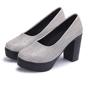 FURIOZZ Women Stylish Pump Block Heel Slip On Bellies PN28-Grey-39