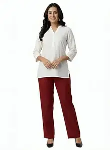 Oxinexx Airy Linen Cotton Short Kurta Pant Set for Women Breathable Short Length Kurti with Trouser Elegant Office
