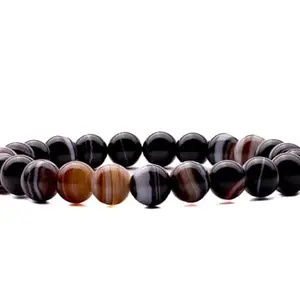 Dine Gems सुलेमानी हकीक पत्थर ब्रेसलेट Black Sulemani Hakik Bracelet Original Certified Elastic Black Agate Stone Bracelet Round Beads Beautiful for Men & Women
