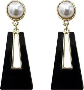 STYLISH PEHNAWA Korean Black Earrings for Women Sparkly Geometric Dangle Drop Statement Fashion Jewelry For Women & Girls