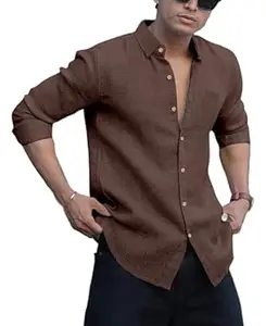 NexaFlair Men's Solid Linen Cotton Shirt | Casual | Plain | Full Sleeve | Summer-Regular Fit| Men Stylish Shirt | Everyday Formal Wear